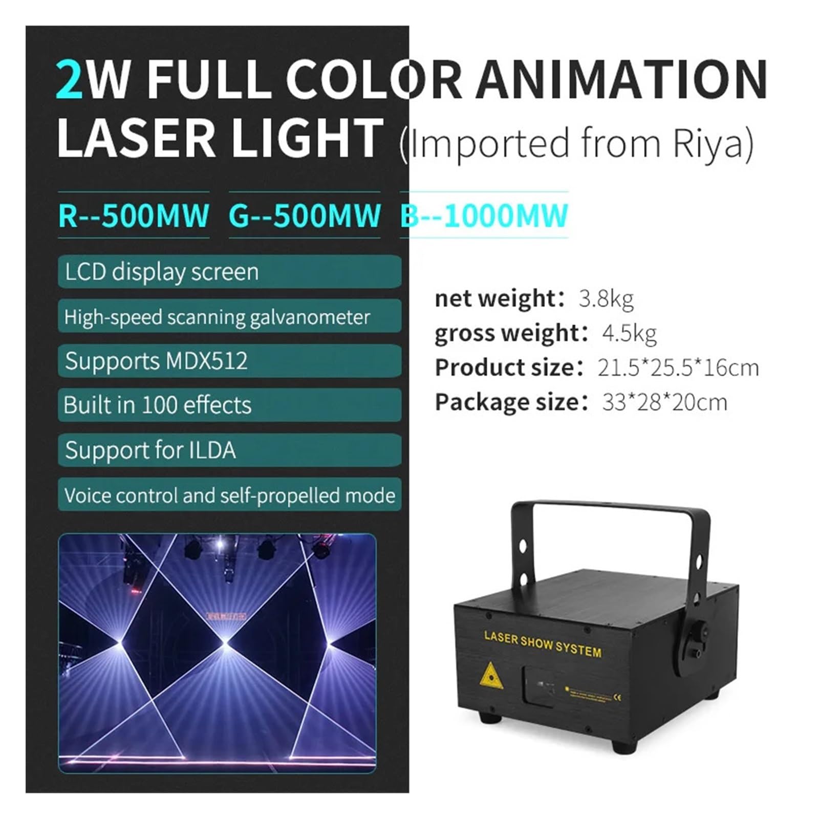 Luci per Feste, 2w 3w 4w 5w Sta Light DJ Party Lights Proiettore di animazione RGB ILDA 3D Lighting Show Sta(4W)