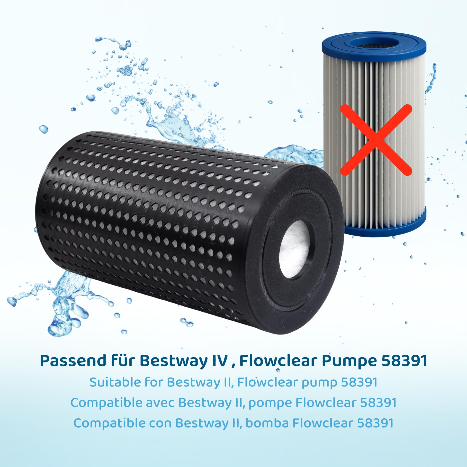 PureFlow Cartouche filtrante de rechange pour pompe Bestway IV Flowclear 58391 - Réutilisable en permanence - Filtre de piscine réutilisable avec filtration de volume 3D brevetée