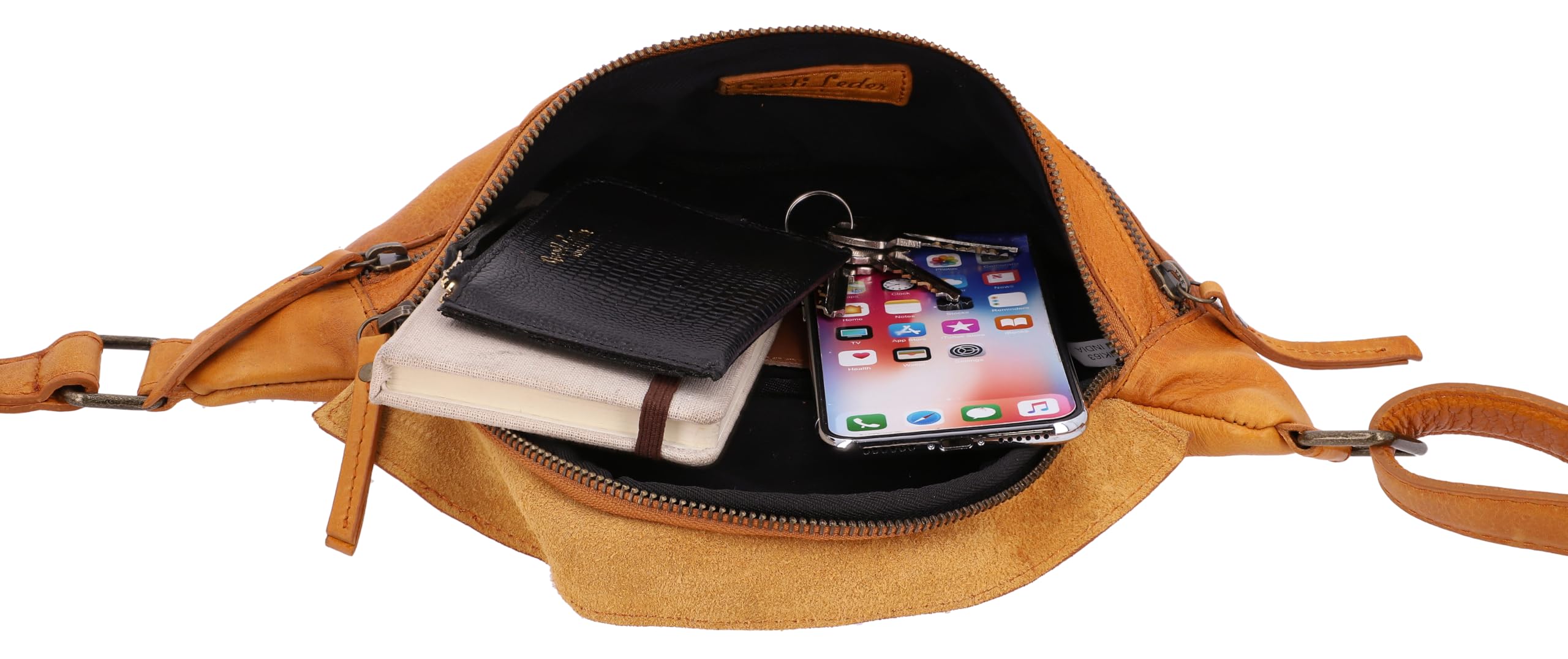 Gusti Gürteltasche Leder Acton – Bauchtasche Leder Damen & Herren im Vintage-Stil - Geräumige Hüfttasche Herren & Damen mit 3 Fächern