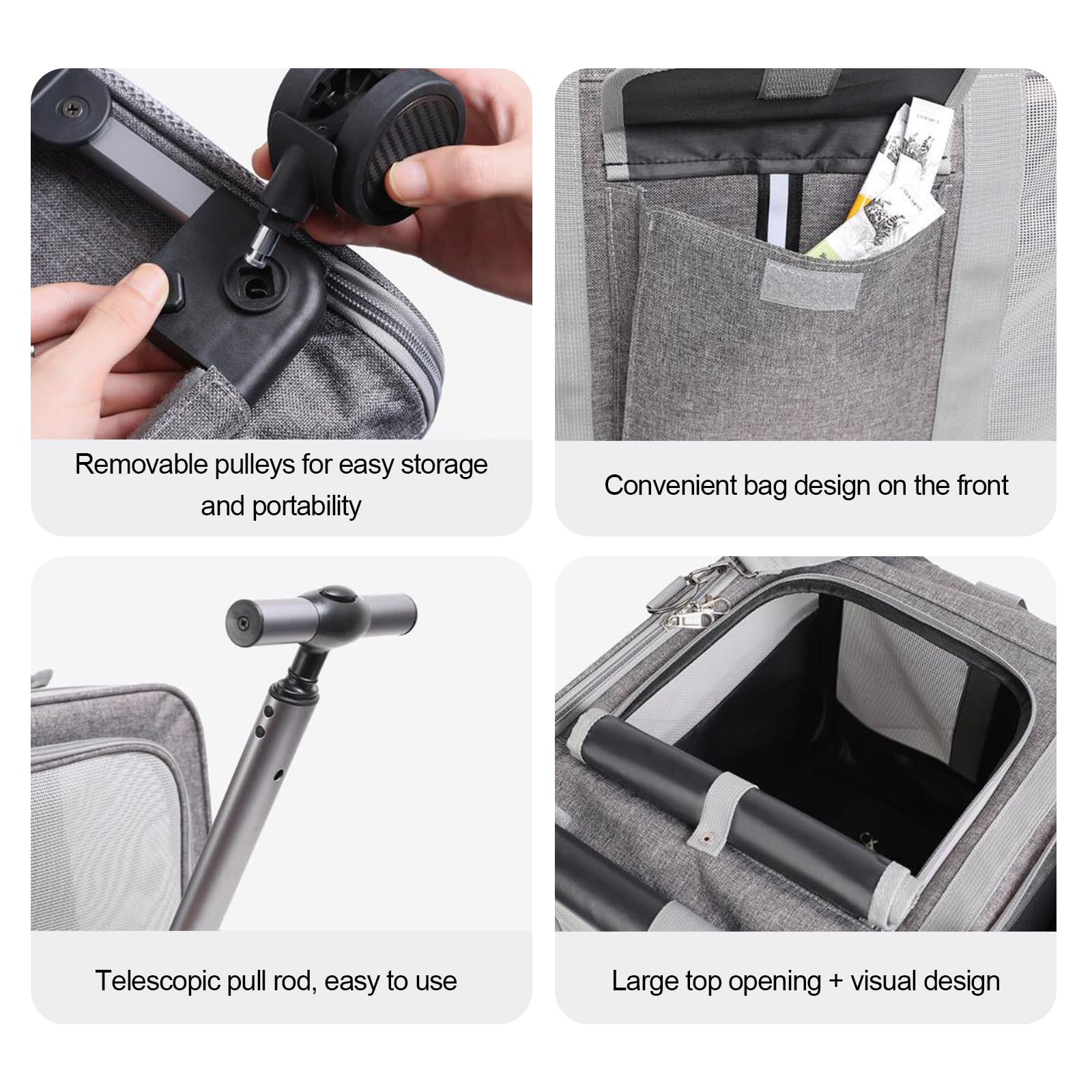 Transportin Doble para 2 Gatos con Ruedas Desmontables para Gatos Y Perros, Diseño Súper Ventilado, Ideal para Viajar, Caminar, Acampar