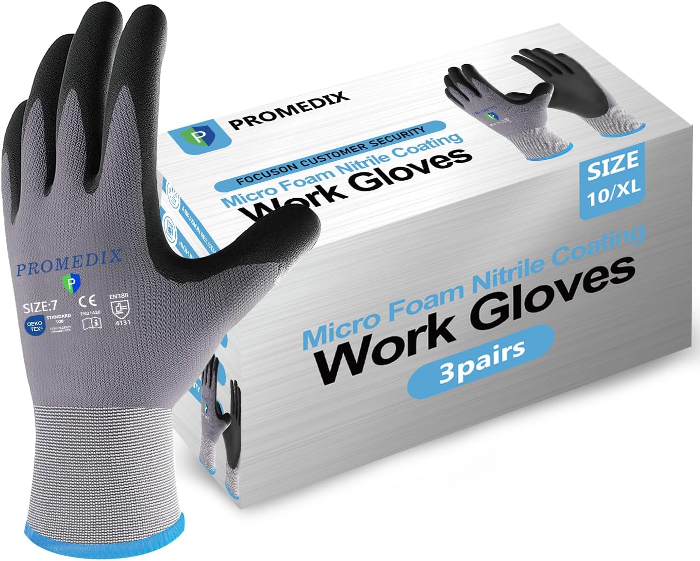 PROMEDIX P Nitrile Coated Work Gloves,MicroFoam Safety Work Gloves Men,Seamless Knit Nylon&spandex Gloves with Grip (Medium, 3 Pairs) Thumbnail