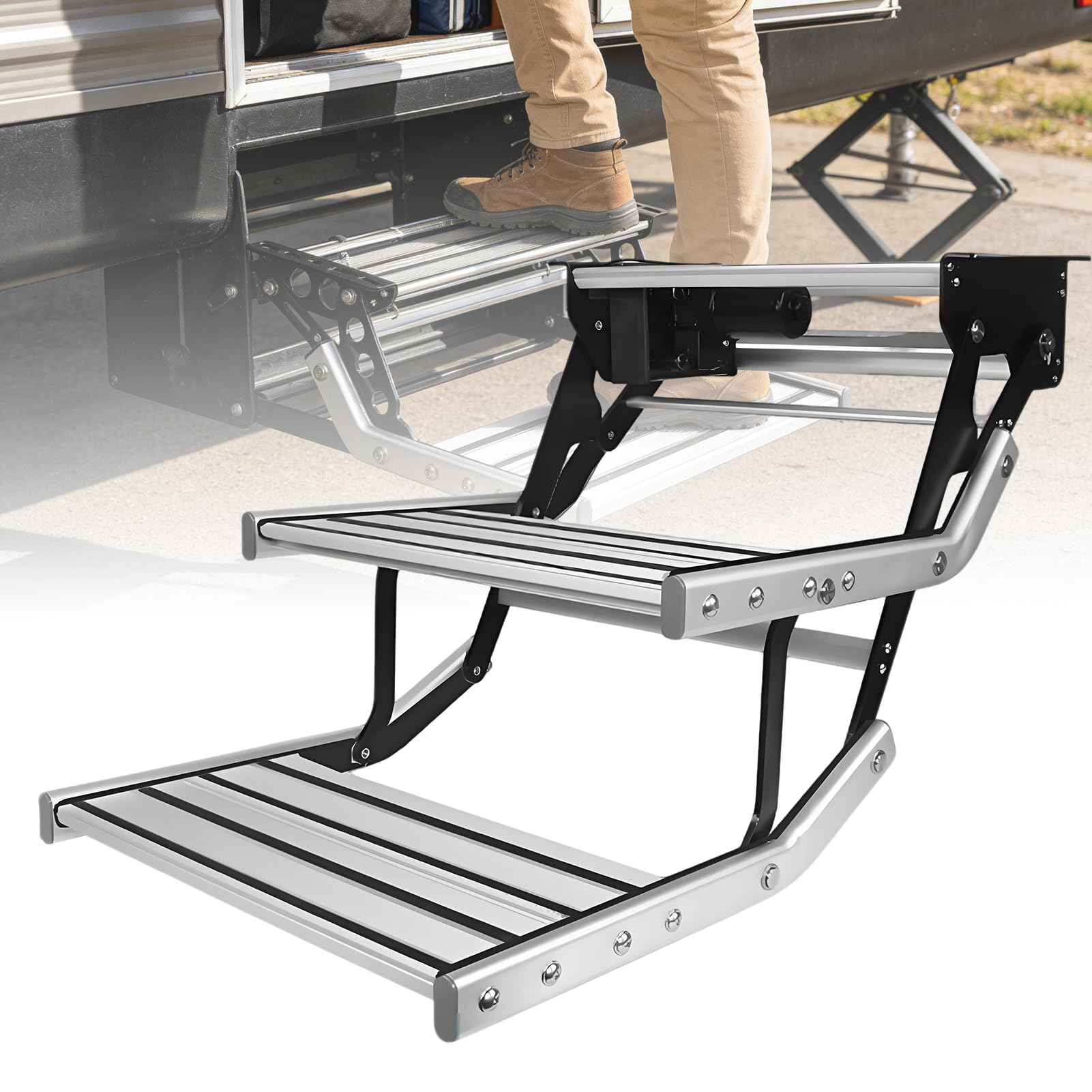Wysuwane schody do kampera, aluminiowy wysuwany składany krok, antypoślizgowa konstrukcja do kampera kempingowego instrukcja 1 krok
