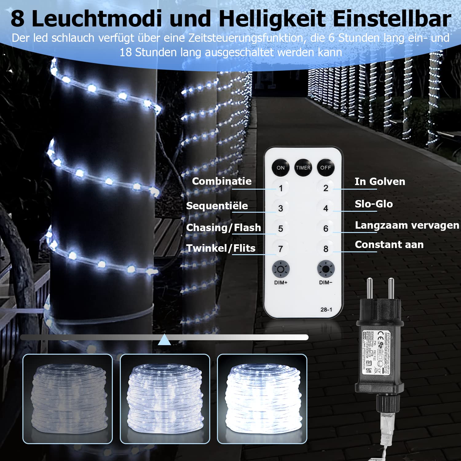Tubo LED Flessibile 10 M, 200 LED, IP67 Impermeabile, 8 Modalità E Telecomando, Luce Calda Per Esterni