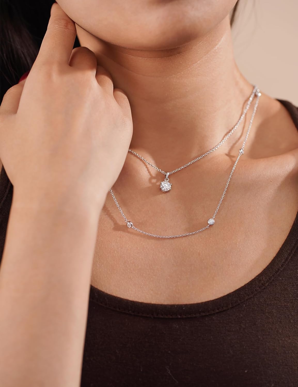 IMOLOVE Moissanite Station Necklace for Women Sterling Silver – Dainty Bezel Set Stones on Delicate Chain, Minimalist Jewelry Gift – Shine Bright, Spend Light