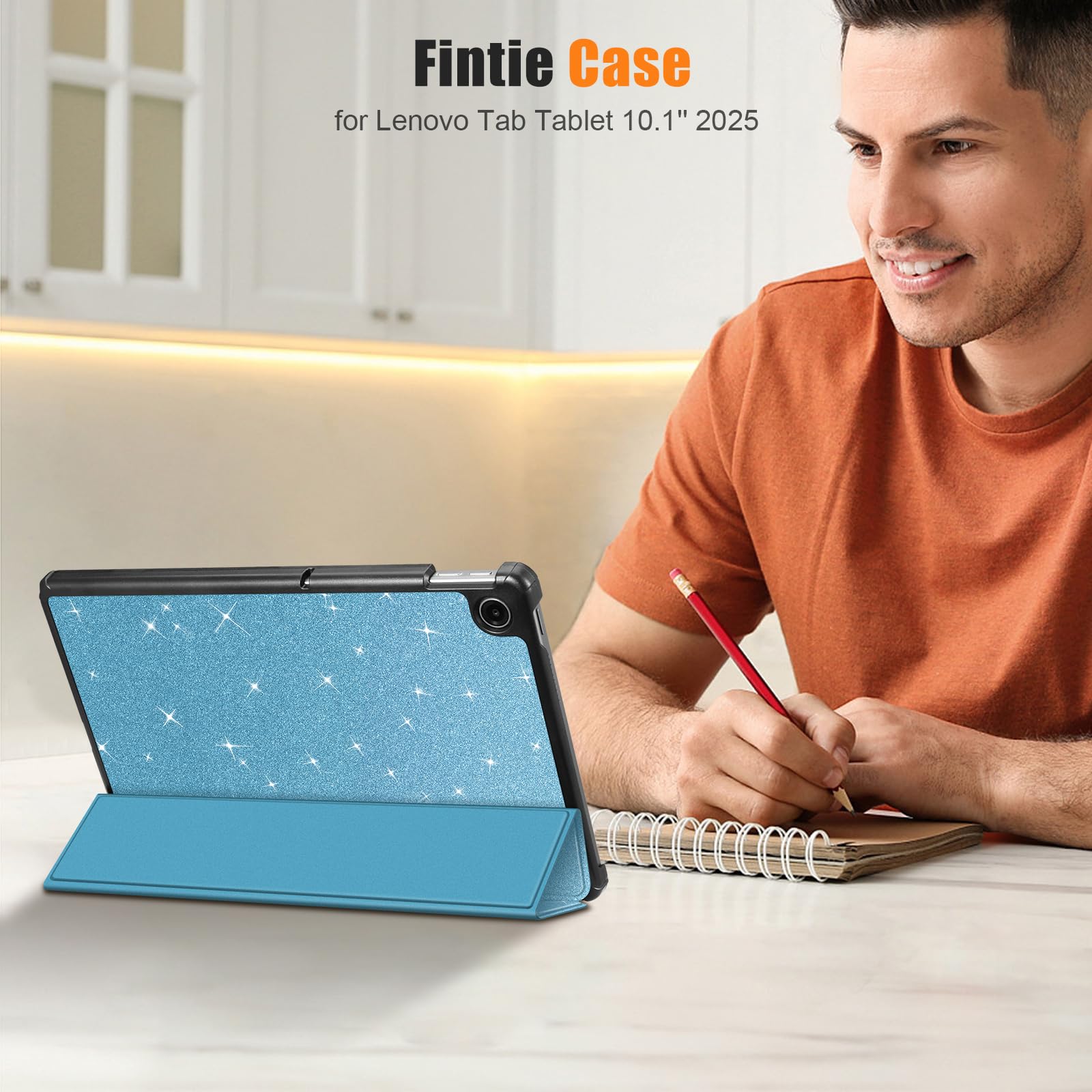 FINTIE Etui dla Lenovo Tab 10,1 cala 2025 (TB-311FU / TB-311XU), ultracienkie, ze sztucznej skóry, z funkcją automatycznego wyłączania, funkcją podstawki, kolor niebieski jasny