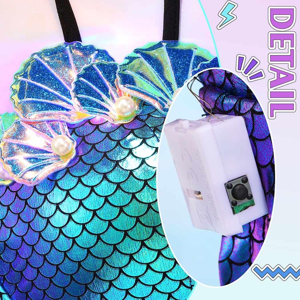 Zoestar Light Up Mermaid Bra Top Seashell Costume Bikini Tops Summer Beach Bra Rave Festival Outfit for Women Blue - Image 6