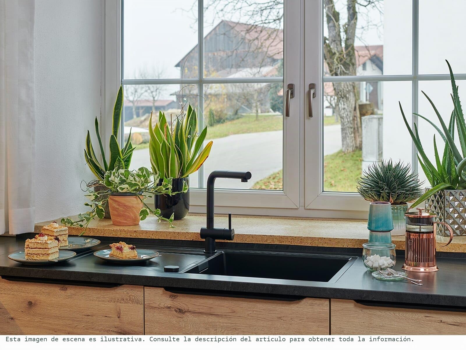 SCHOCK Grifo de cocina Epos Nero I negro de alta presión con alcachofa extensible, giratorio 360°, grifo para fregadero de cocina, diseño moderno, ahorro de agua, monomando de latón