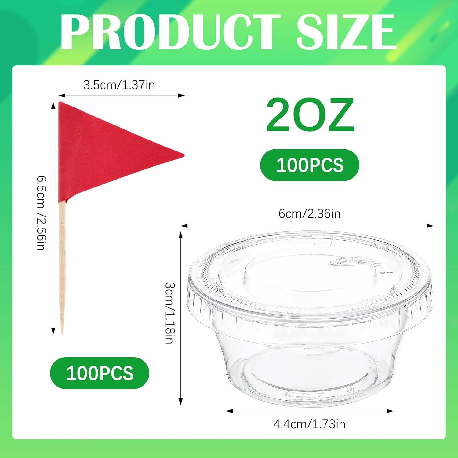 100 Set Golf Party Table Decorations 2 oz Jelly Portion Cups with Lids Red Toothpick Flags Disposable Souffle Cups Decoration for Golf Lovers Party Supplies Dining Centerpiece