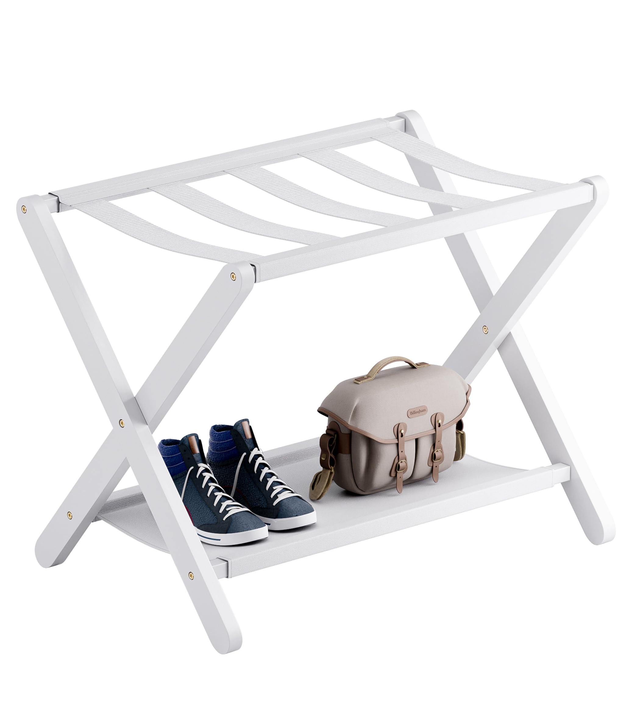 vovala Luggage Rack, Folding Suitcase Stand with Storage Shelf, Premium Bamboo Luggage Holder for Guest Room Bedroom, Hotel