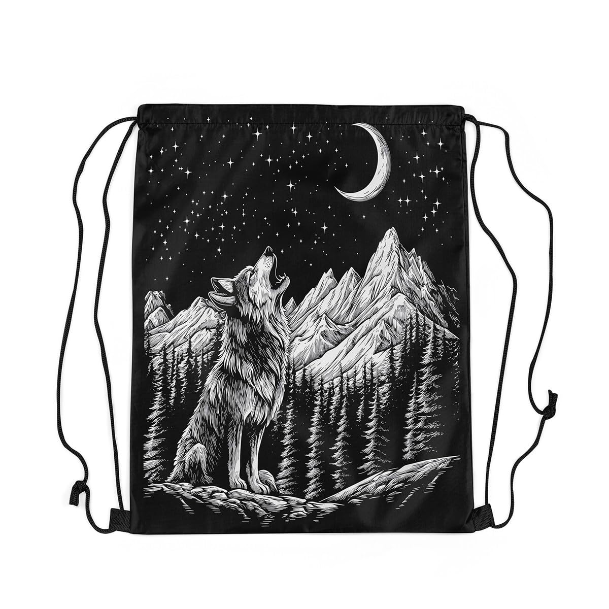 Loussiesd Wolves Howling Drawstring Backpack 40x33cm Wolf Gym String Bag Mountain Moon Wolf Drawstring Bags Women Men Animal Wolves Waterproof Cinch Bag