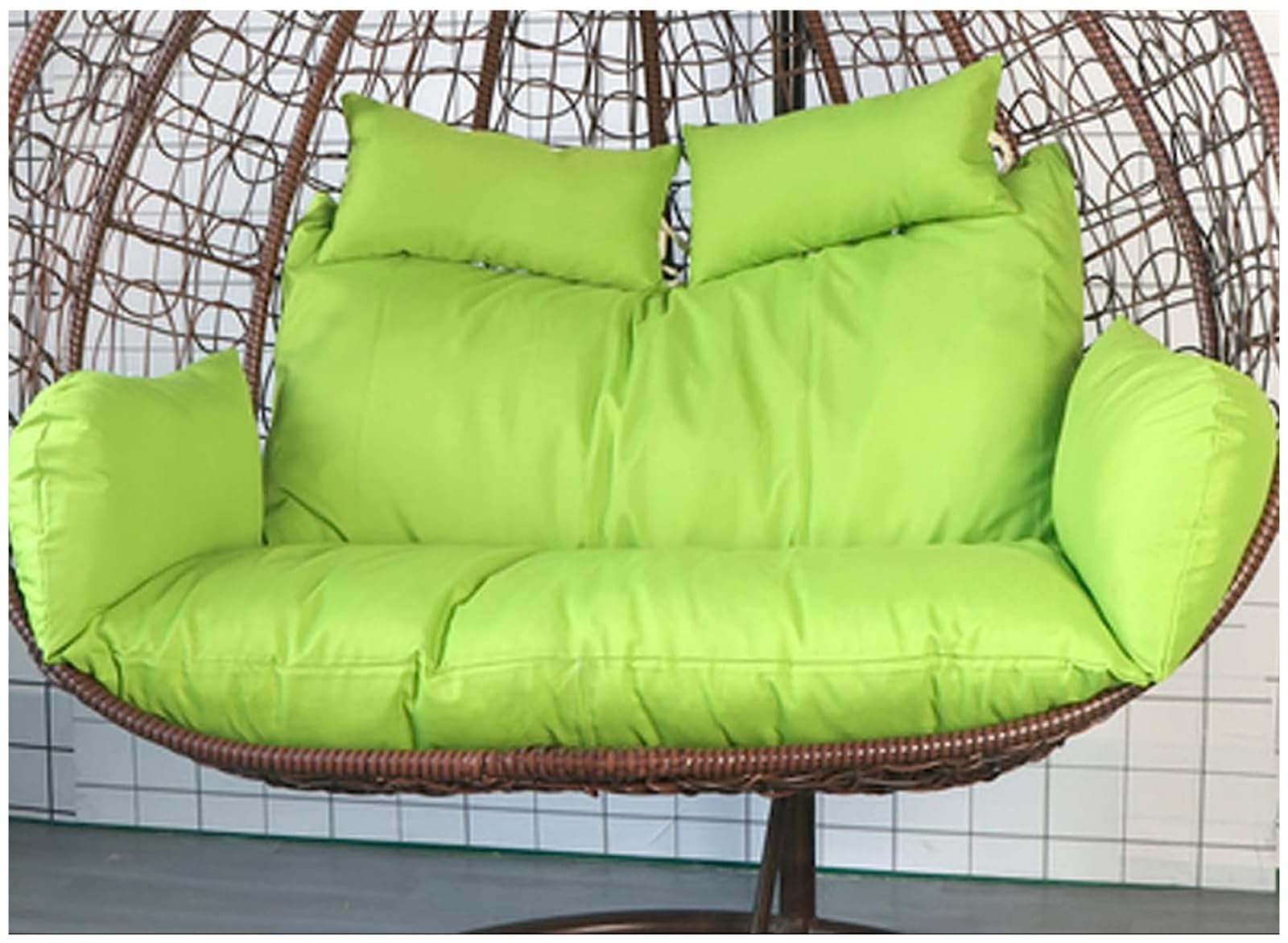 ZTGL Double Hanging Basket Swing Egg Chair Cushion, 2 Seater Waterproof Removable Thicken Hammock Cushion Replacement with Headrest, Outdoor Patio Garden Furniture Cushion,Green