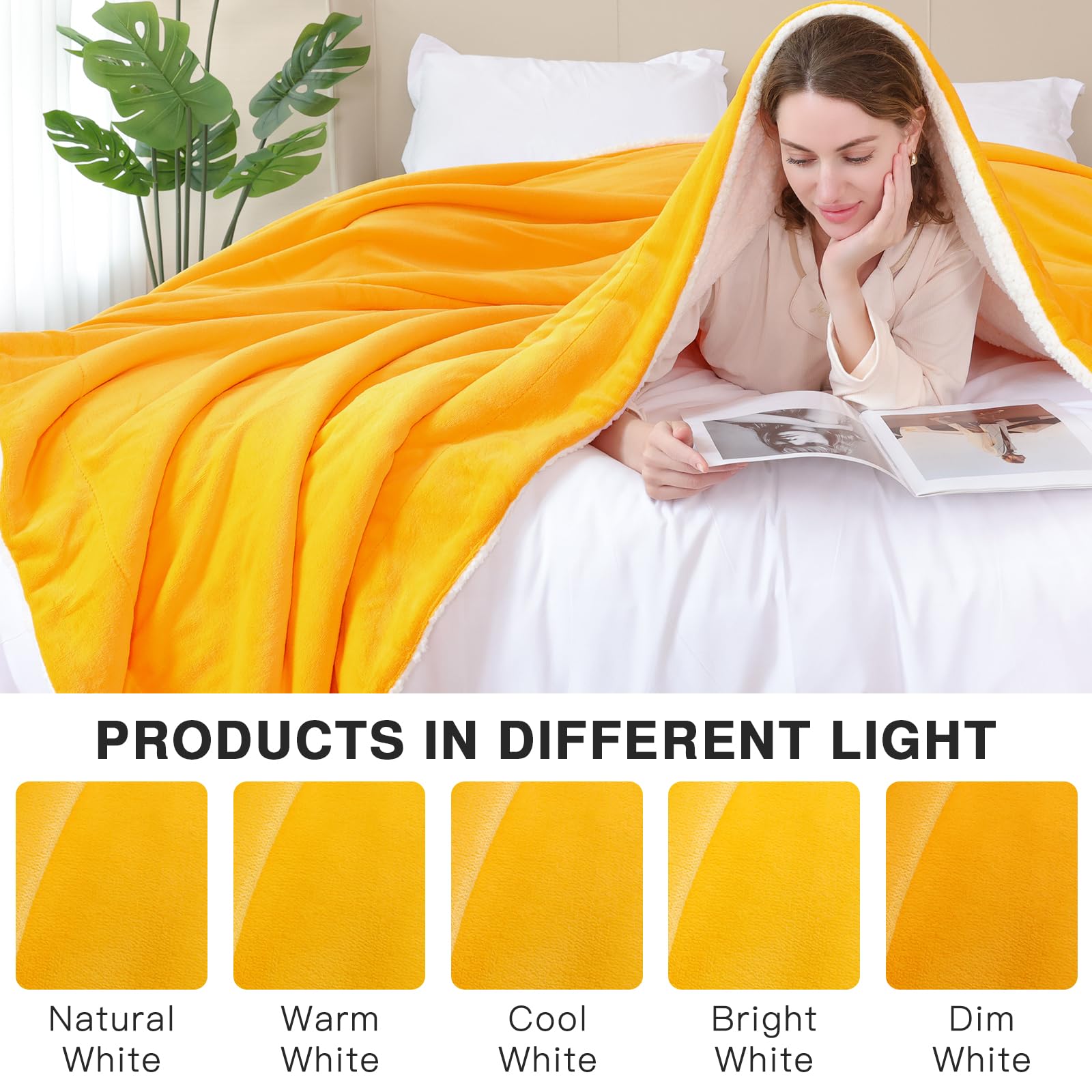 PanxHome Coperta Plaid Pile 200x230cm, 520GSM Coperta Pile per Coperta Pelosa per Letto Super, Blanket di Alta Qualità, Una Coperta di Natale per Tutti (Giallo)