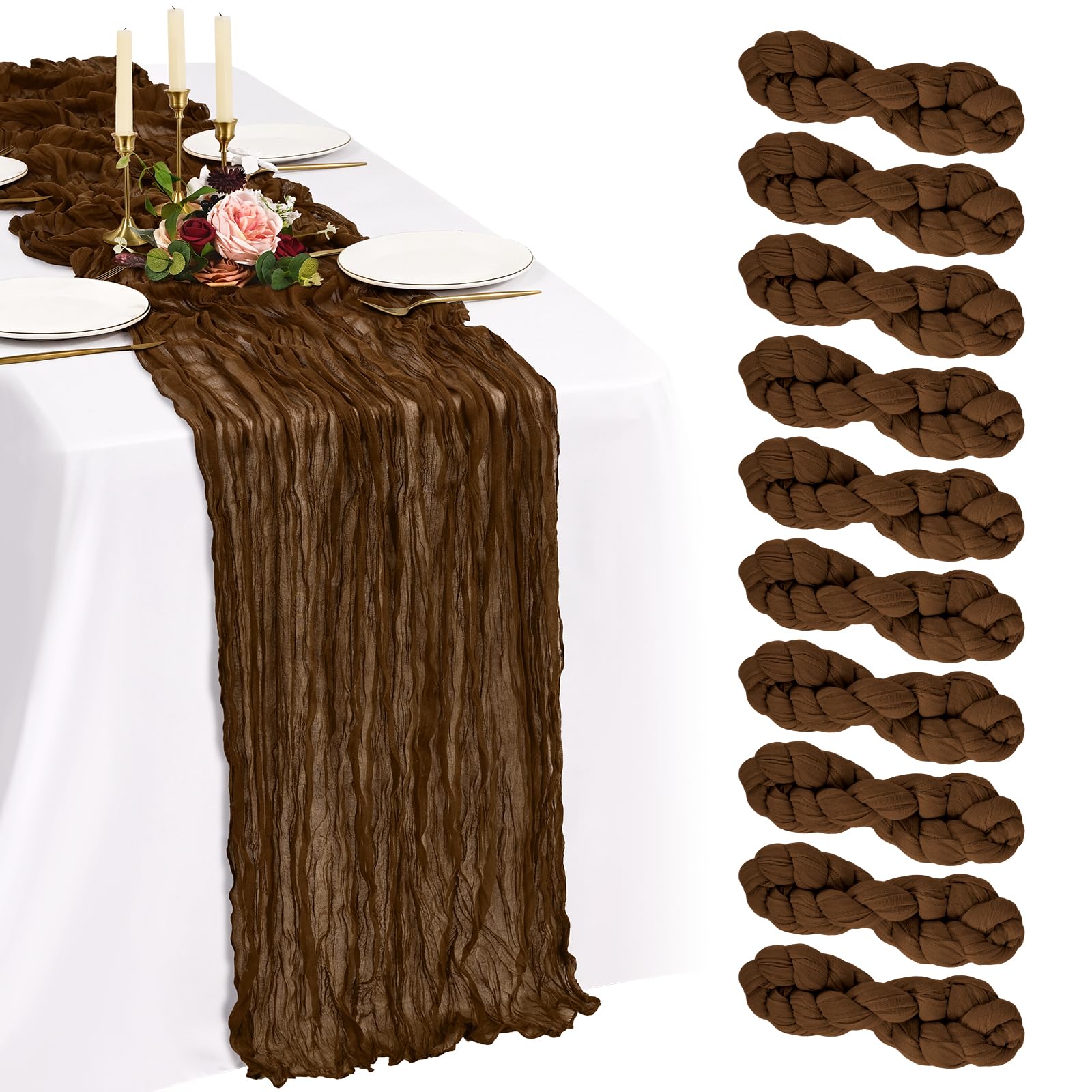 Showgeous Brown Cheesecloth Table Runner 90x300cm, Boho Gauze,10 Pack