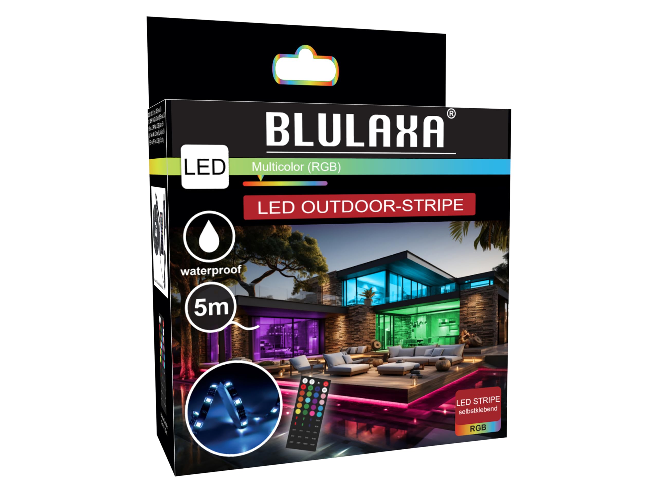 Striscia LED RGB per interni, 18 W, 5 m, autoadesiva, con telecomando, alimentatore e controller, incluso nastro adesivo, IP 44