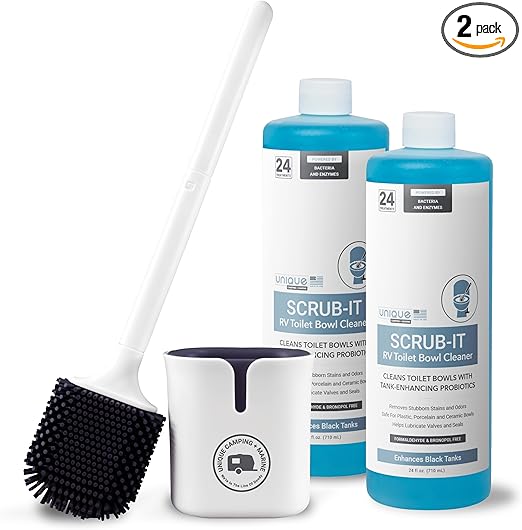 Unique RV Toilet Cleaner Combo Pack - Scrub-It 24 oz. (Pack of 2) and RV Toilet Brush