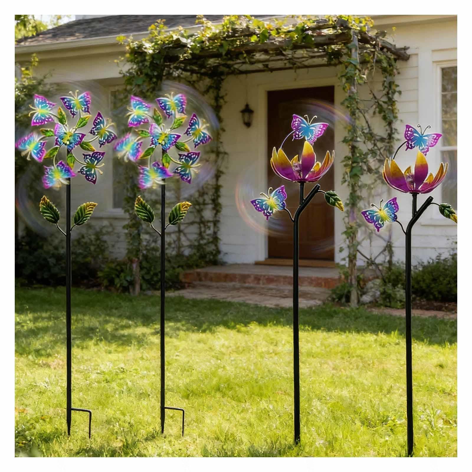 Papillon Sculptures Et Mobiles à Vent, Moulin à Vent Jardin 117cm/46in, 3D avec La Sculpture De Jardin Moulin à Vent Solaire pour La Terrasse ExtéRieure du Jardin,A+B（4Packs）