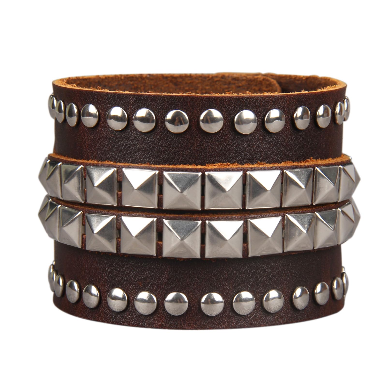 Jeilwiy Punk Leather Wristbands for Men Bracelets Handmade Wide Cuff Bangle Braided Jewelry Black Brown Adjustable - Punk Father's Gifts