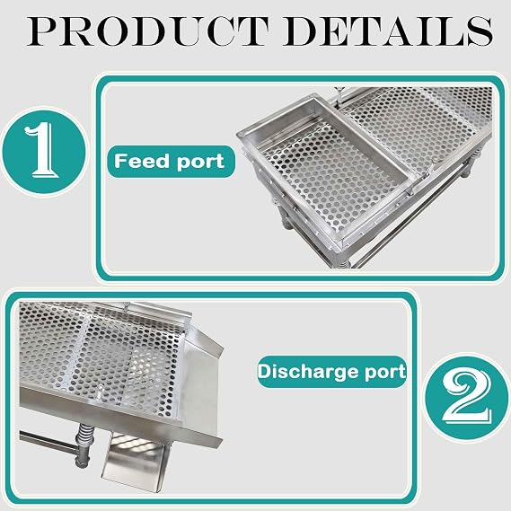 Linear Vibrating Screen Straight Vibrating Sieve Shaker Electric Linear Vibrating Sieve Machine JG30-75 Stainless Steel Vibrating Sieve 12mm Screen Single Layer with 1 Motor 110V