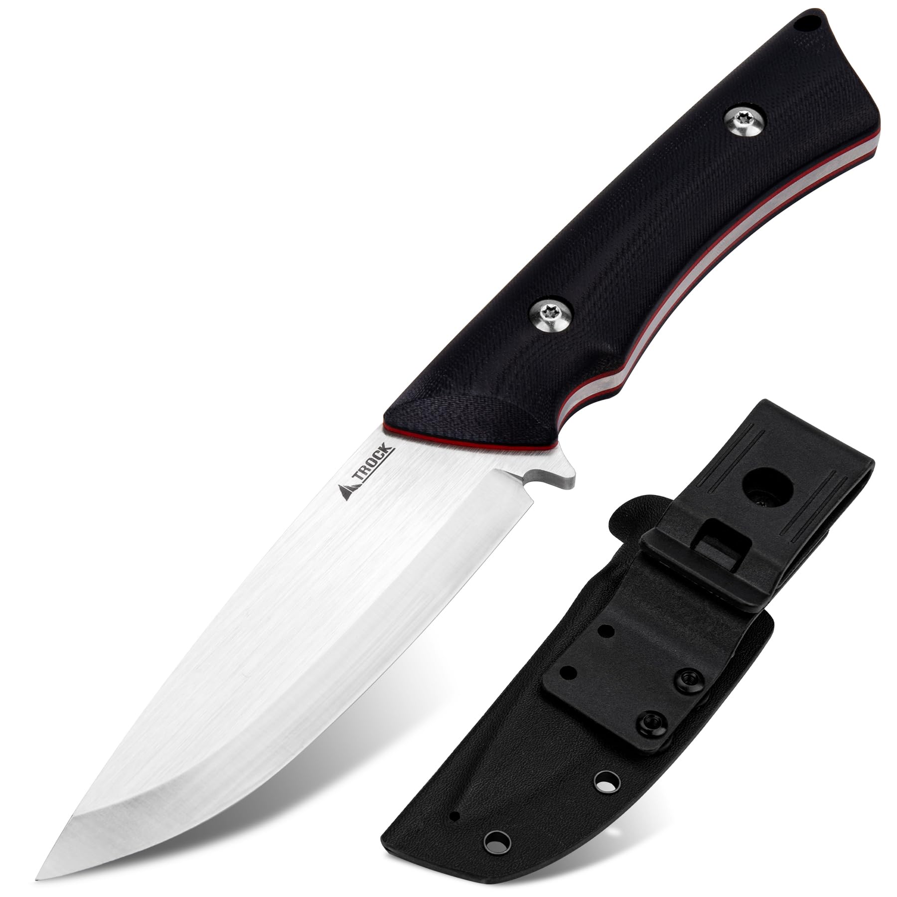TROCK Fixed Blade Knife, 3.94” Drop Point 9cr18mov Blade Camping Hunting Hiking Knife for Men Women G10 Handle with Sheath and Clip Outdoor Daily Use EDC