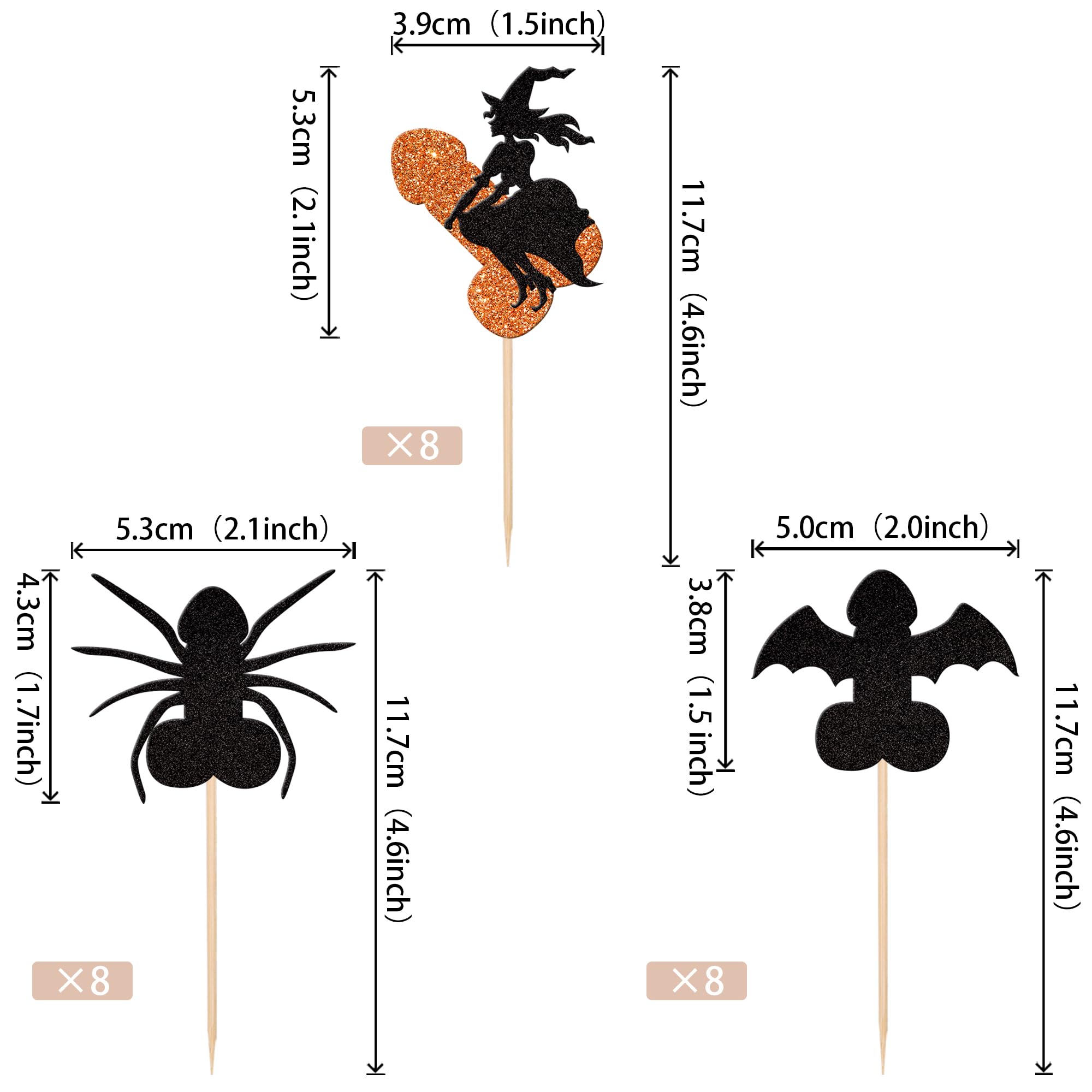 24 PCS Halloween Bachelor Party Cupcake Toppers Glitter Spider Witch Bat Halloween Cupcake Picks for Halloween Theme Birthday Bachelorette Hen Funny Party Cake Decorations Supplies