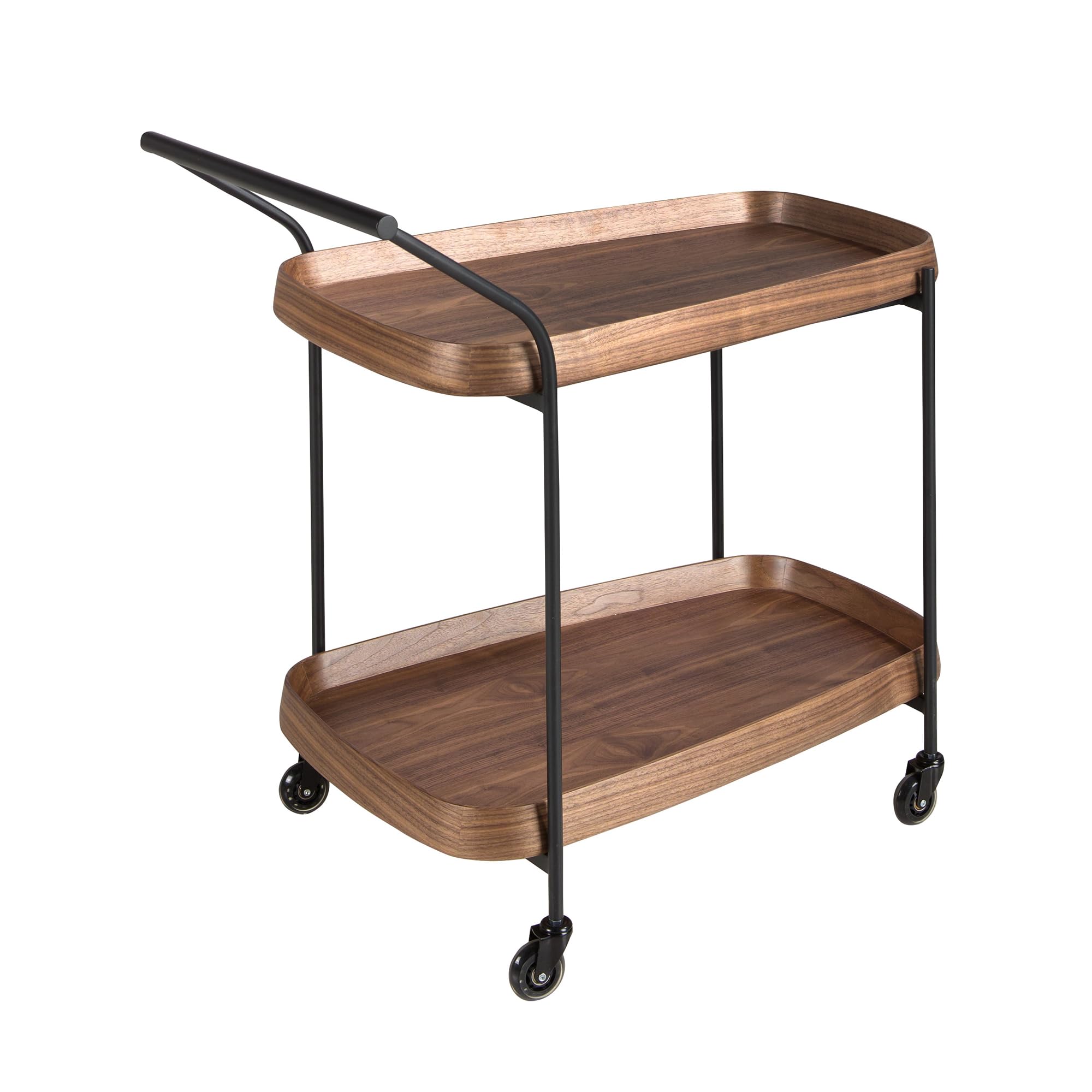 AC ANGEL CERDÁ Carrito Minibar Modelo 3290, Madera de Nogal y Acero Negro, 2 Bandejas, 89 x 56 x 89 cm