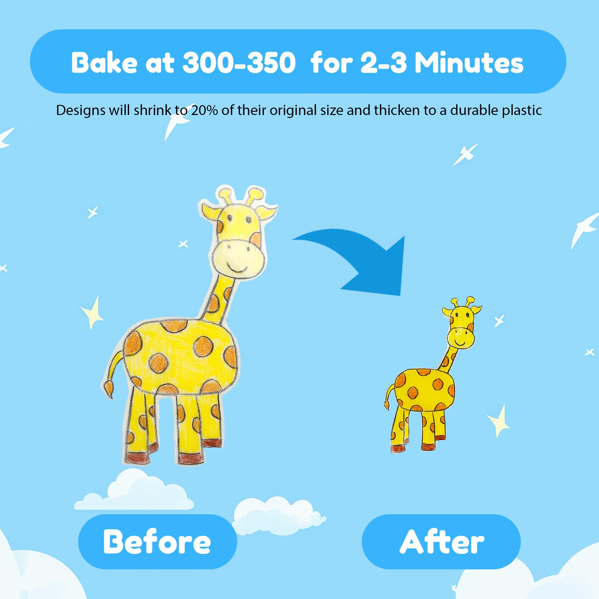 Auihiay 198 Pieces Shrink Plastic Kit Include 20 Sheets Shrinky Paper, Hole Punch, Keychains Accessories and Pencils for DIY Ornaments or Creative Craft