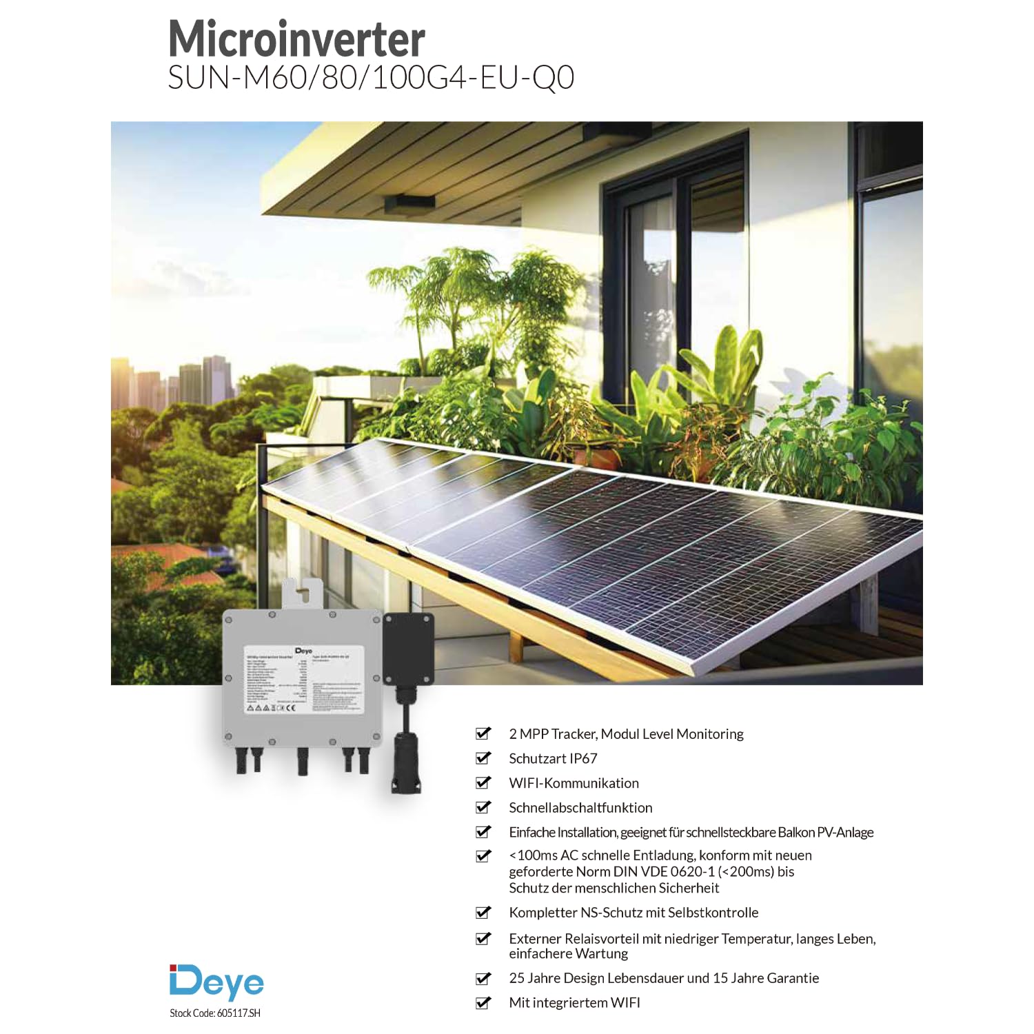 Deye Wechselrichter 800 Watt Deye SUN-M80G4-EU-Q0 Plug & Play mit WiFi Funktion