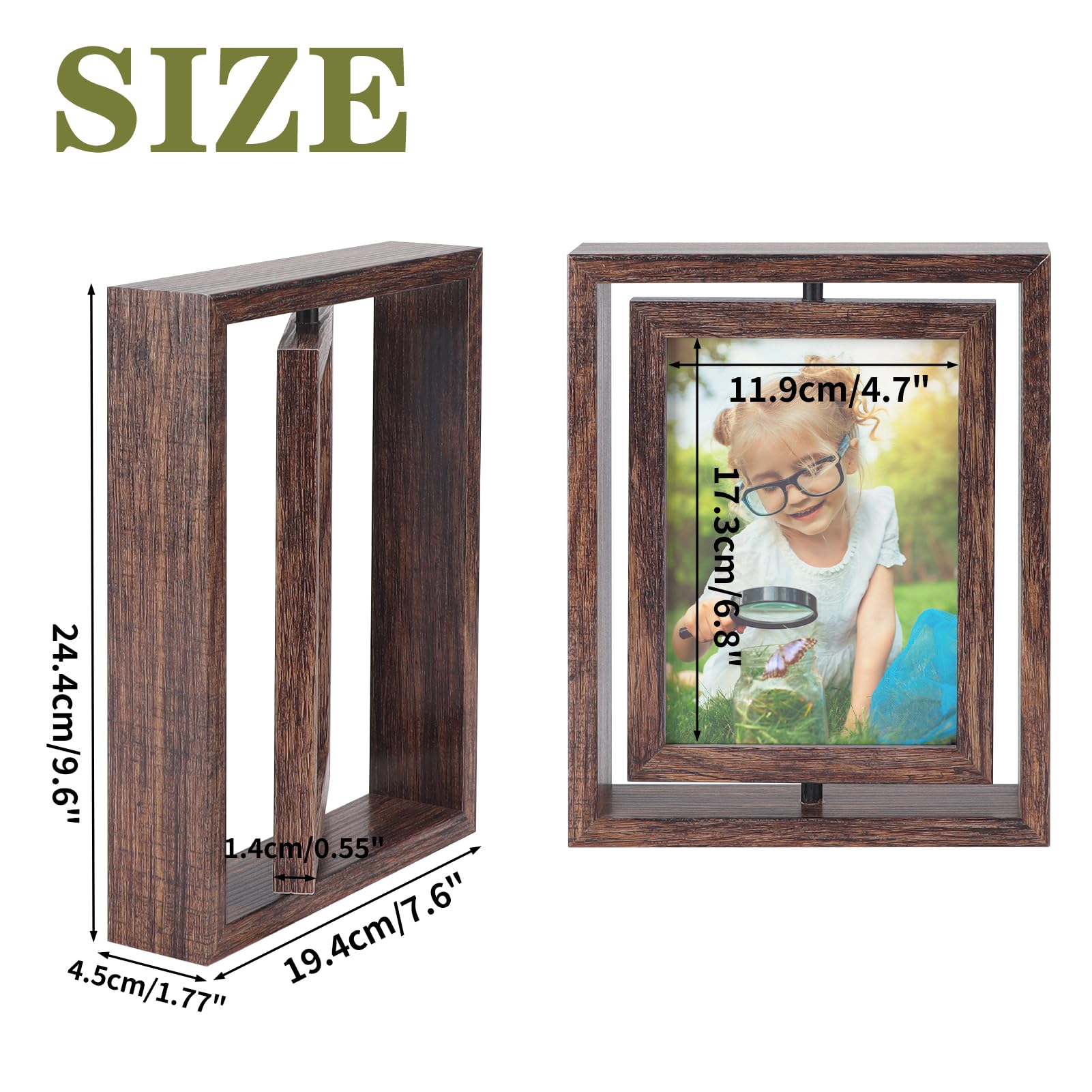 2-tlg. Drehbare Bilderrahmen 17,8cm - Doppelseitig Mit HD-Glas