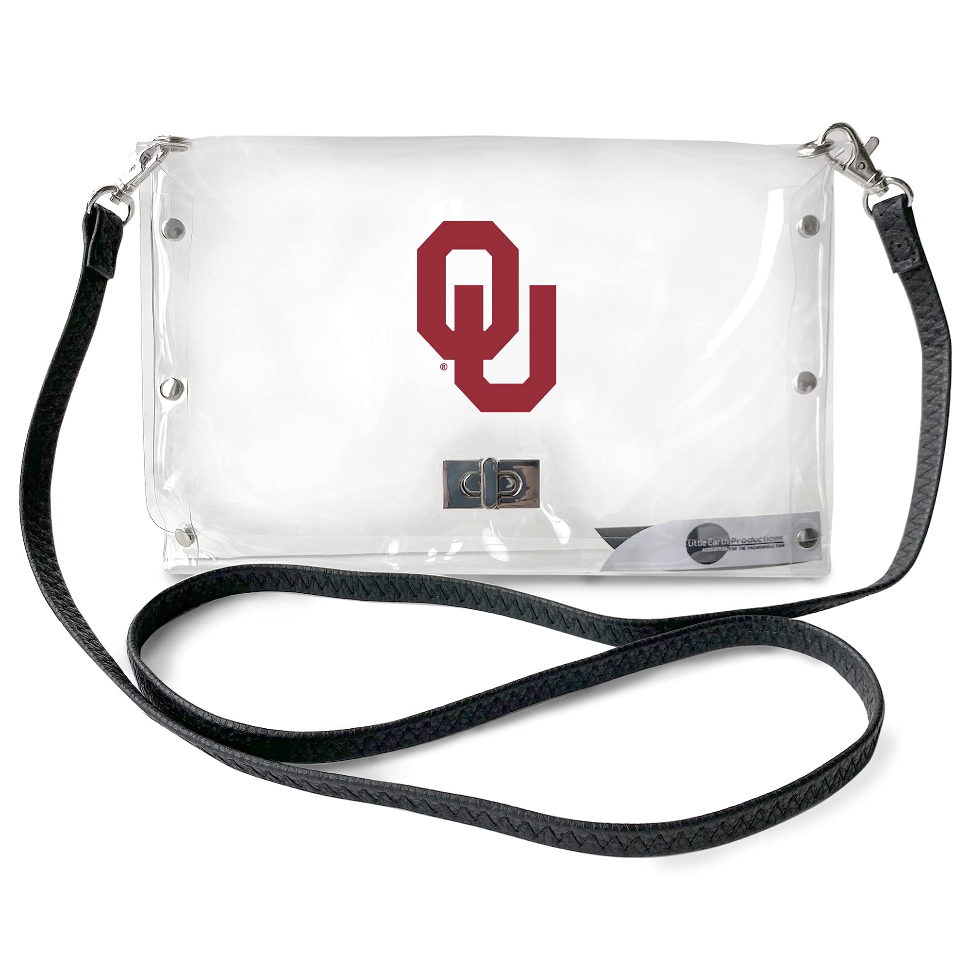 Little Earth Productions Littlearth womens NCAA Oklahoma Sooners Clear Envelope Purse with Black Fashion Strap, Clear, 10" x 6.5" x 0.5",101312-UOK-STRAP