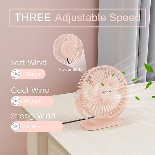 Miniatura 4 de TriPole Mini ventilador de escritorio alimentado por USB, ventilador portátil de 3 velocidades, fuerte flujo de aire, ventilador pequeño de rotación