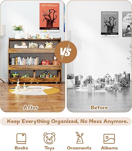 Miniatura 5 de COZPAW Organizador de almacenamiento de juguetes, estante Montessori de 3 niveles con contenedores móviles, organizador de juguetes, estante para