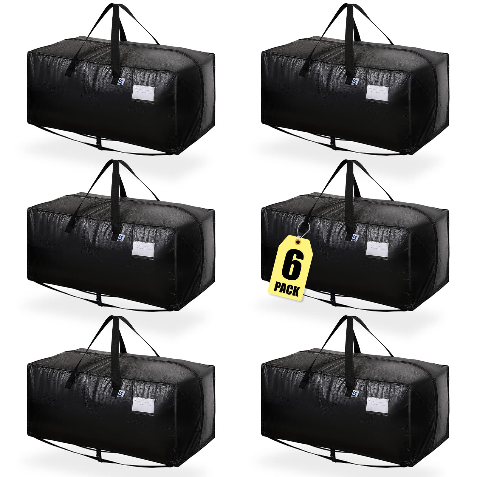 AlexHome Heavy Duty, Extra Large Packing Bags - Reusable Plastic Moving Totes, Clothes Storage Containers, Compatible with Ikea Frakta Cart (Black, Set of 6)