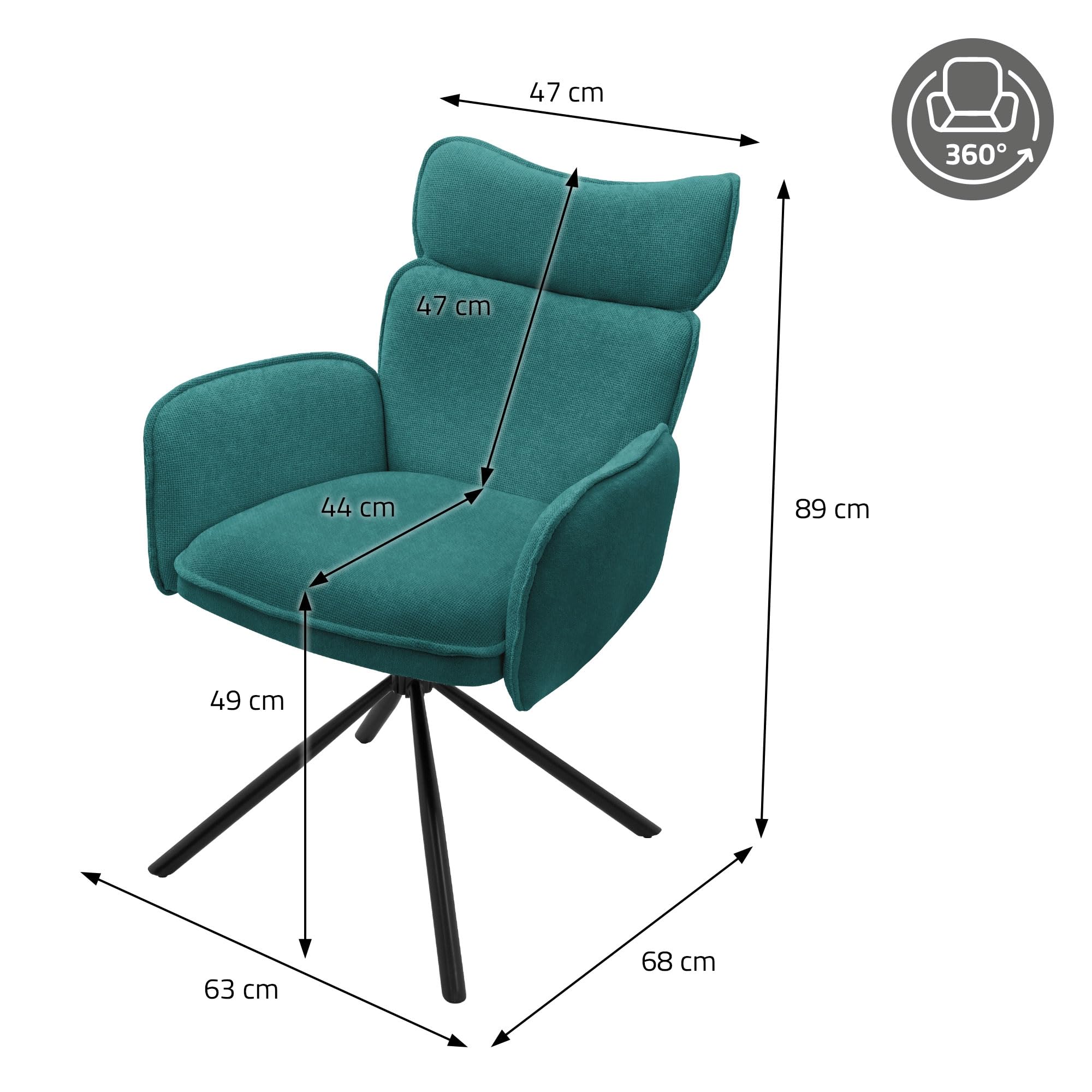 ML-Design Krzesla do Jadalni Obrotowe 2 szt. Benzyna Tapicerowane Fotele z Podlokietnikami i Oparciem 360° Komfortowe Krzesla Metalowe Nogi Ergonomiczne Krzeslo Kuchenne Salonowe Wypoczynkowe