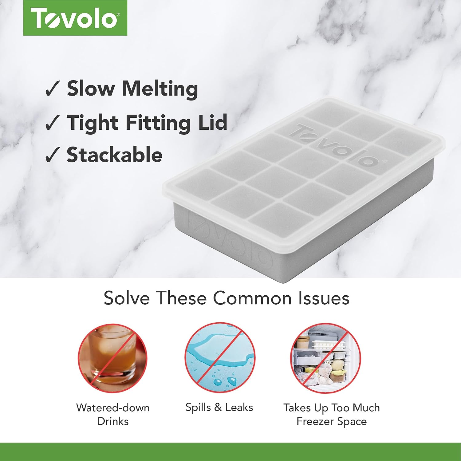 Tovolo Perfect Cube Ice Tray with Lid for Cocktails, Oyster Gray