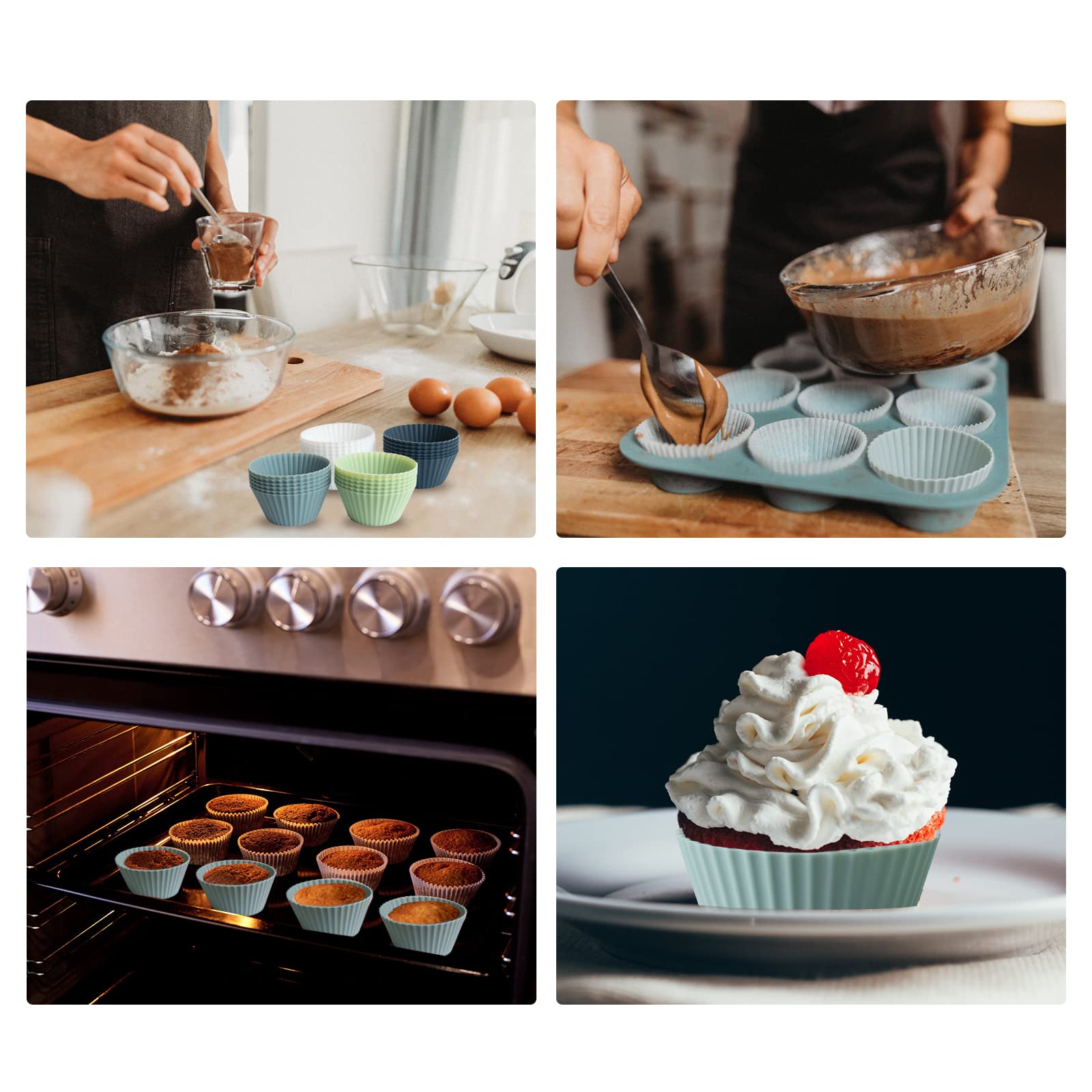 Silicone Baking Cups Cupcake Liners - 24 Pcs Reusable Silicone Molds Including Round, Rectanguar, Square, Flower Food Grade Silicone