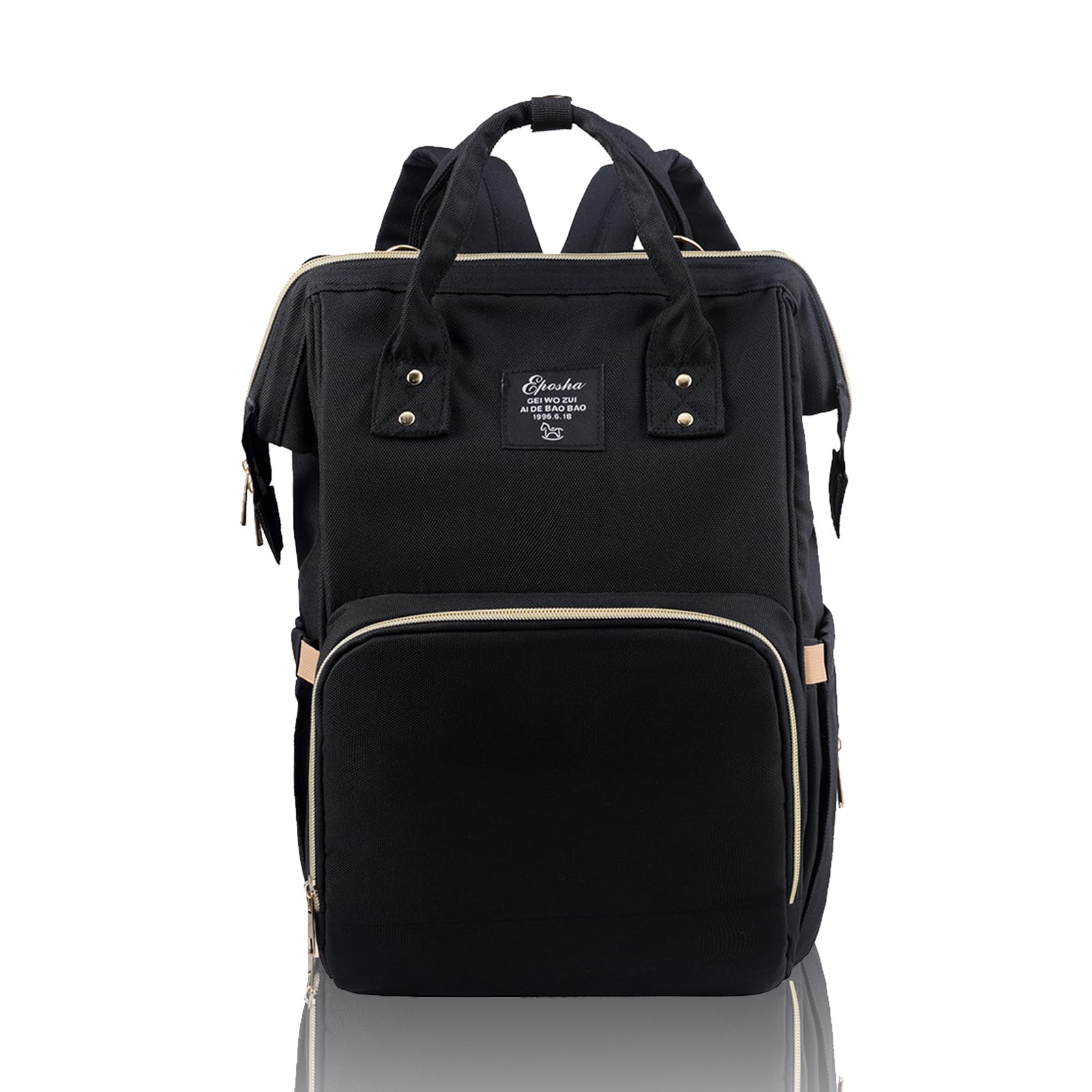 Auqubu Diaper Bag Backpack Multifunction Large Bags with Changing Pad & Stroller Straps Pacifier Case Unisex(Black)