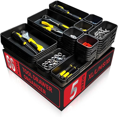 66 PCS Upgraded Tool Box Organizer Tray, 5 Sizes Toolbox Desk Drawer Organizer, Tool Box Tray, Toolbox Organization Storage for Rolling Tool Chest