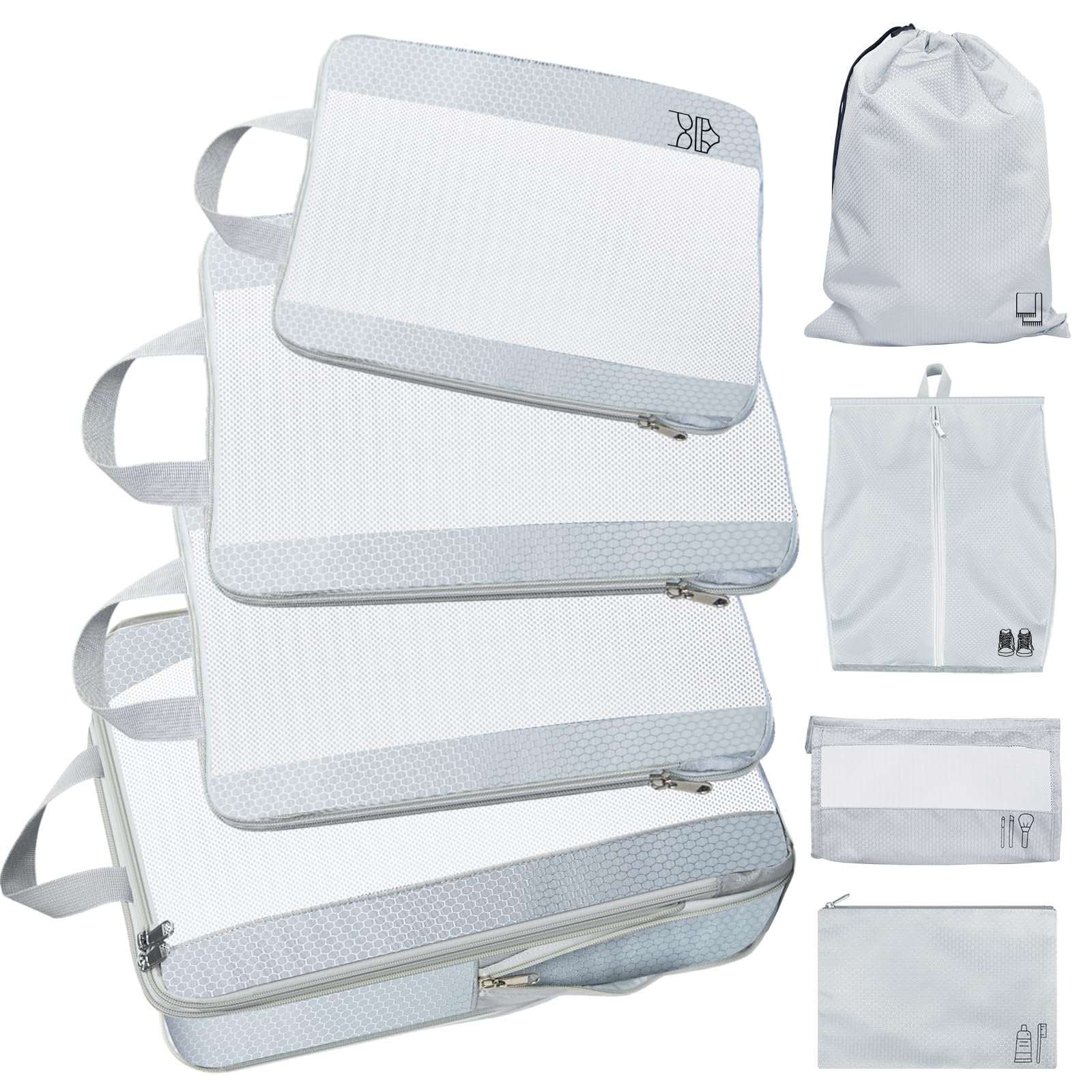 Simpelg Compression Packing Cubes for Travel Expandable Mesh Packing Organizer Waterproof Portable Luggage Organizer Business Vacation Luggage