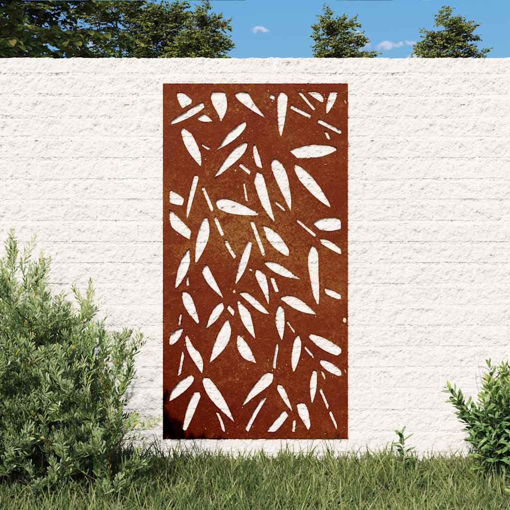Decoración de pared de jardín de acero corten, 105 x 55 cm, diseño de hojas de bambú, acero resistente a la intemperie con agujeros de fijación, para valla, terraza, acento de jardín