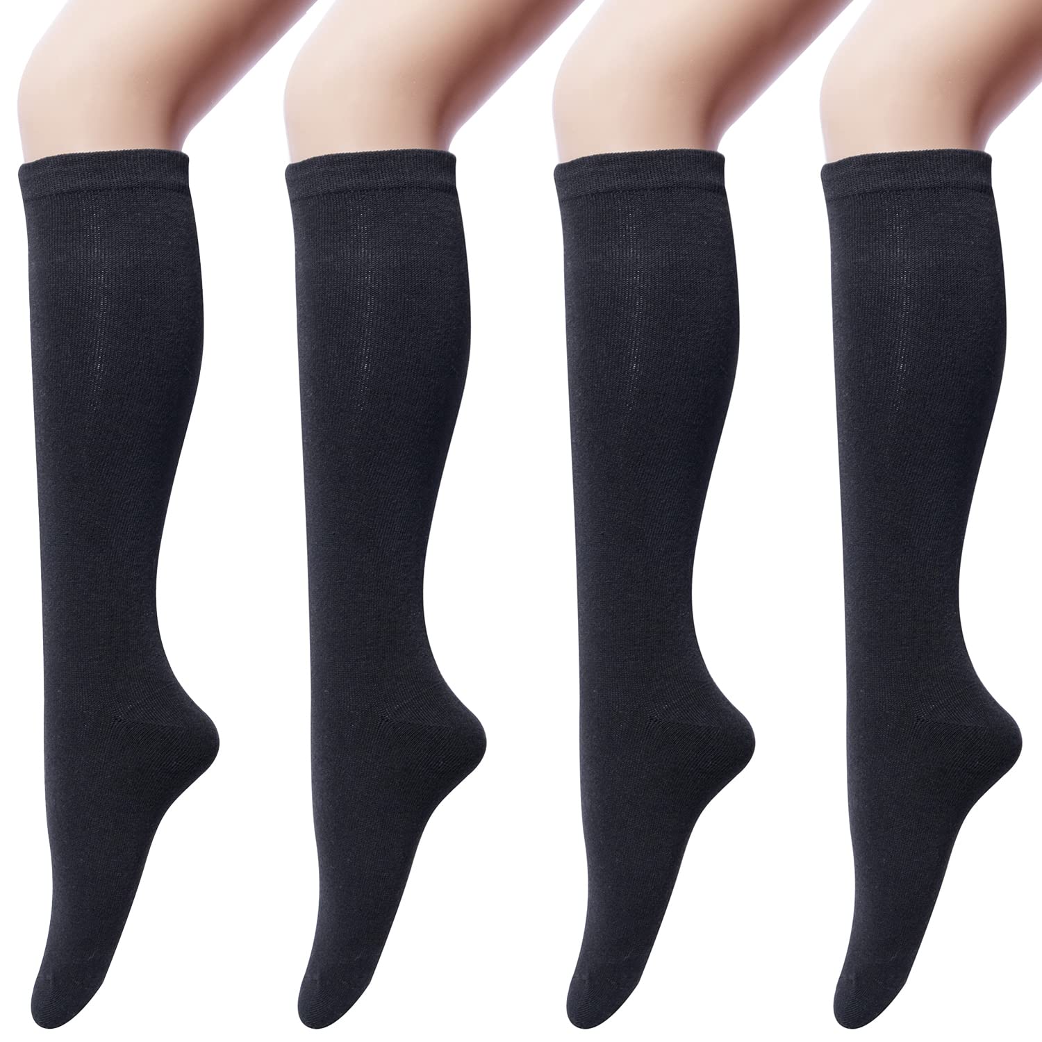 Senker Fashion Knee High Socks for Women Cotton White Long Tube Sock Black Stockings Striped for Boot Outdoor