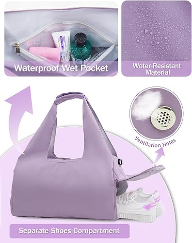 Miniatura 2 de Bolsa de gimnasio para mujer con compartimento para zapatos, bolsa de esterilla de yoga con bolsillo húmedo y soporte para botella de agua, bolsa