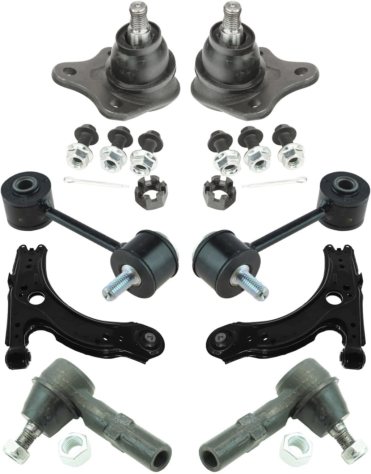 TRQ Front Steering & Suspension Kit Ball Joint Control Arm Sway Bar Stabilizer Link Tie Rod Compatible with 2000-2001 Volkswagen Beetle Golf Jetta