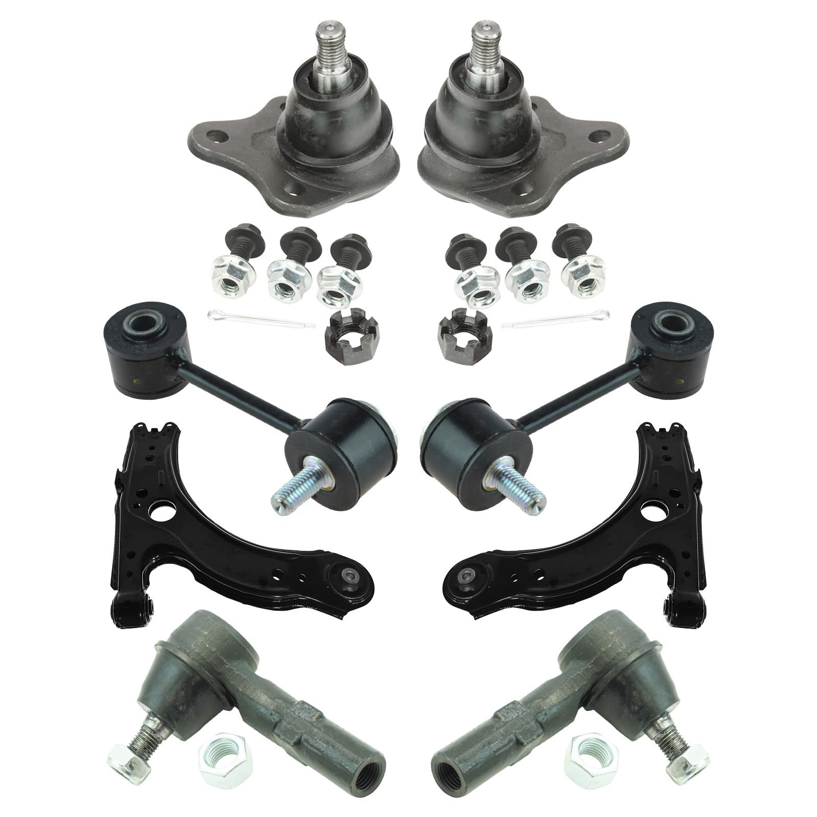 TRQ Front Steering & Suspension Kit Ball Joint Control Arm Sway Bar Stabilizer Link Tie Rod Compatible with 2000-2001 Volkswagen Beetle Golf Jetta