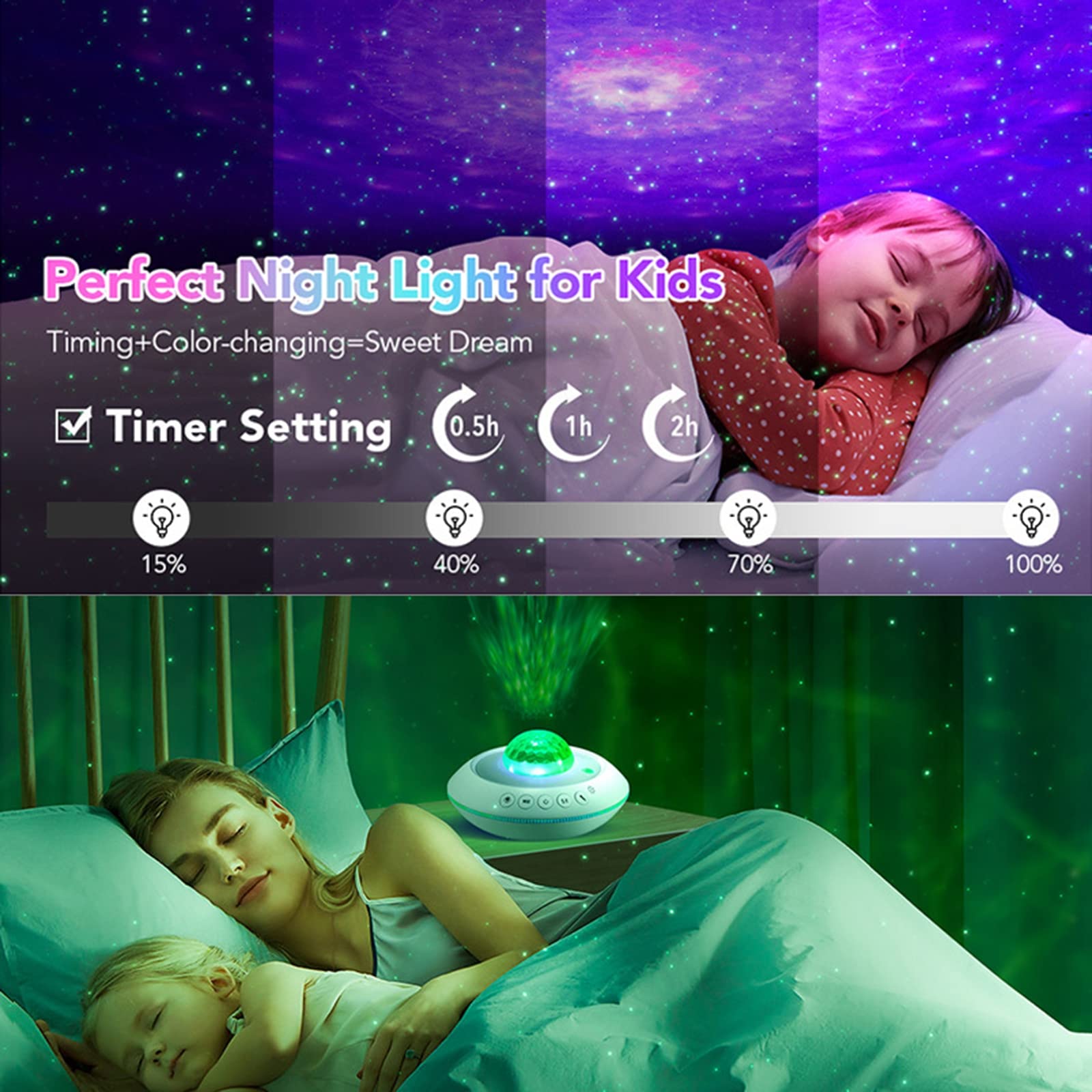 Projektor gwiazdowy, projektor Galaxy z 41 trybami, projektor światła nocnego z pilotem i zegarem, odtwarzacz muzyczny Star Light dla dzieci Dorośli Sypialnia/impreza/sufit/kojący sen