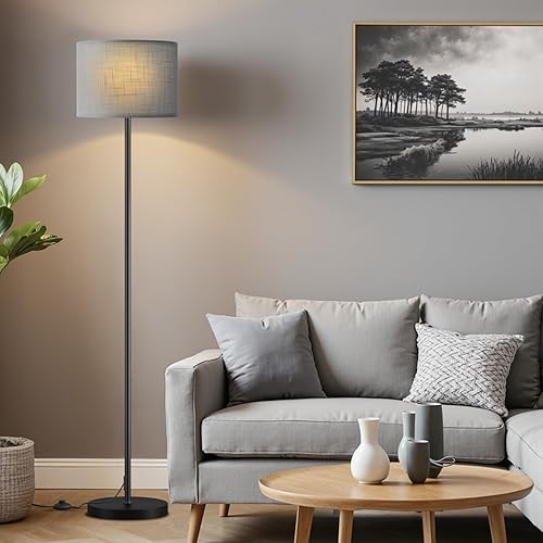 Miniatura 17 de Ambimall Juego de 2 lámparas de pie modernas de 60'', 2PK lámparas altas para sala de estar y dormitorio, pantalla beige con poste negro (sin