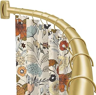 YNL Curved Shower Curtain Rod 35-82In(2.9-6.8Ft), Gold Round Rustproof Shower Rod for Bathroom Bathtub, Adjustable Arched ...