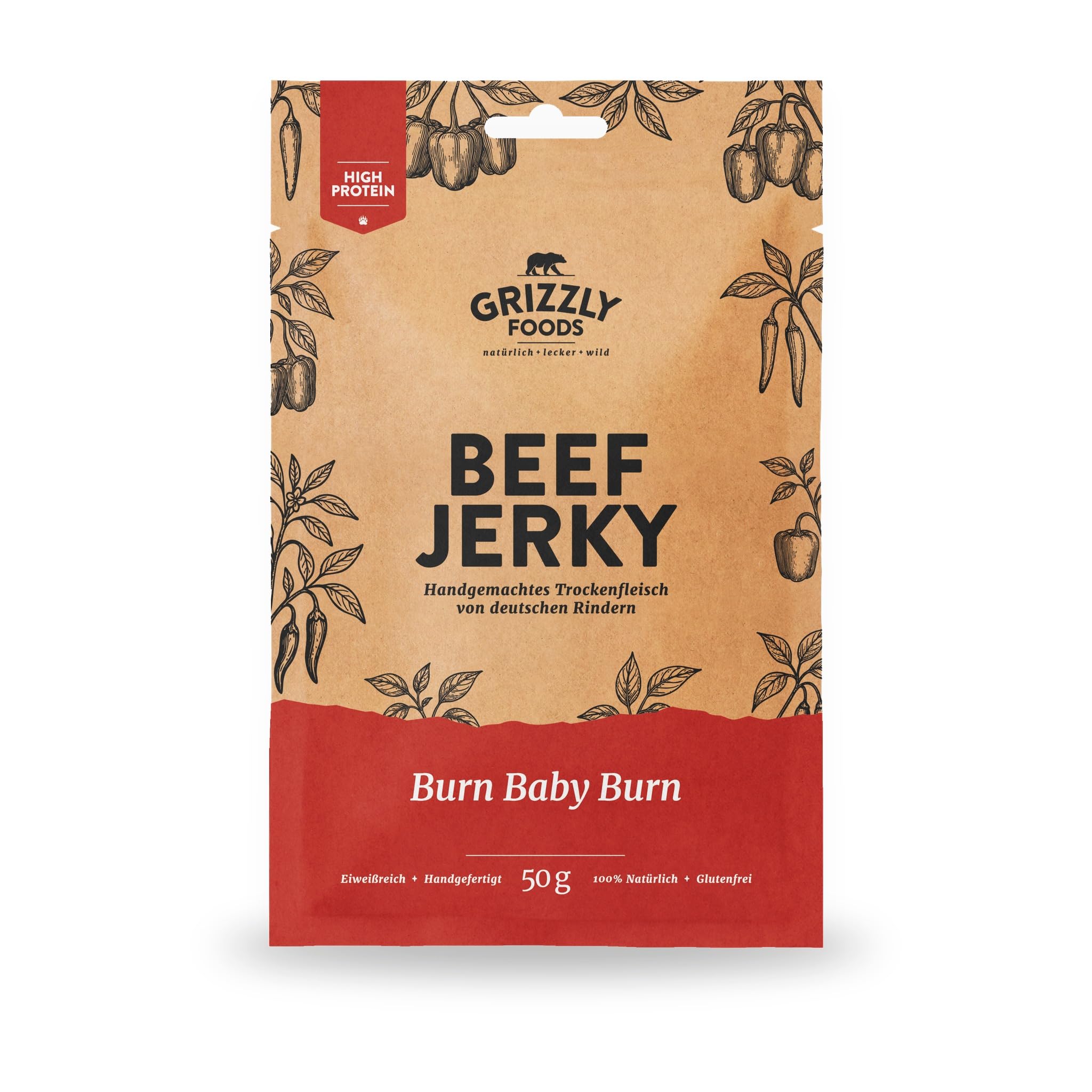 Grizzly Foods • Beef Jerky Probierpaket mit 5 Sorten (5 x 50g) • Trockenfleisch Eiweiß Snacks • Rindfleisch aus Deutschland • High Protein Snack für Gym, Fitness, Outdoor, Office