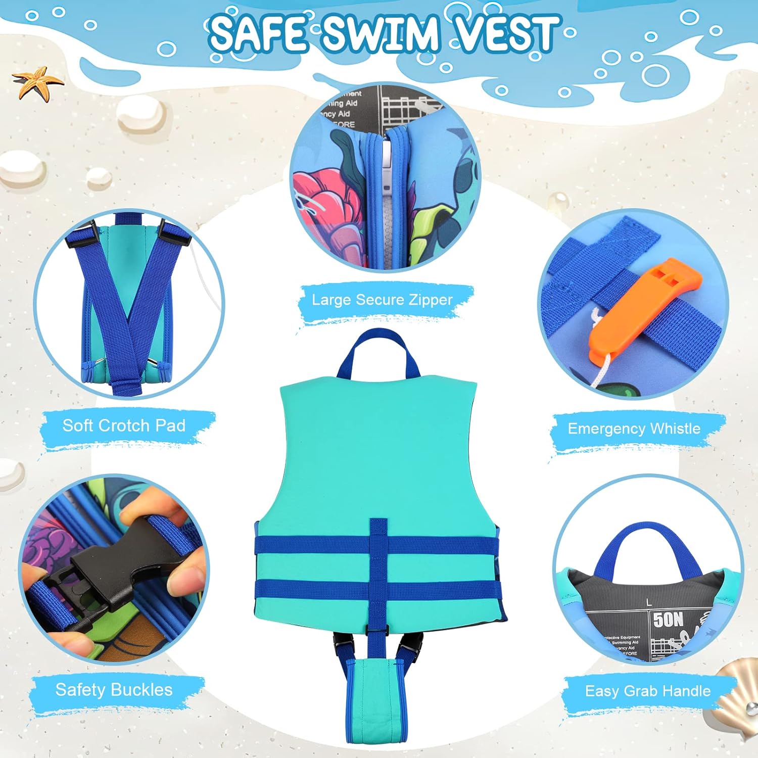 PAETAE Neoprene Toddler Swim Vest for Children, Kids Swim Jacket Toddler Floaties Swimming Aid for 1-9 Years Old Boys and Girls