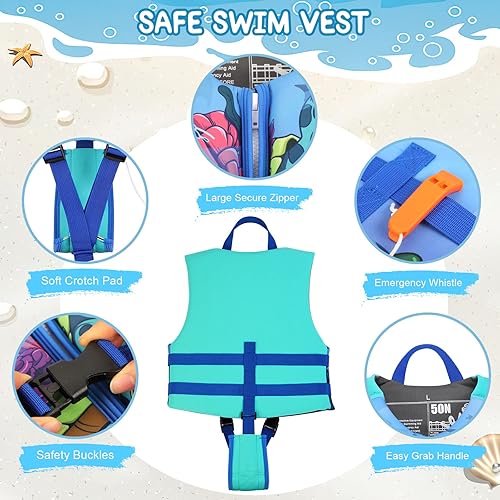 Miniatura 3 de Chaleco de natación de neopreno para niños, chaqueta de natación para niños pequeños, flotadores, ayuda a la natación para niños y niñas de 1 a 9