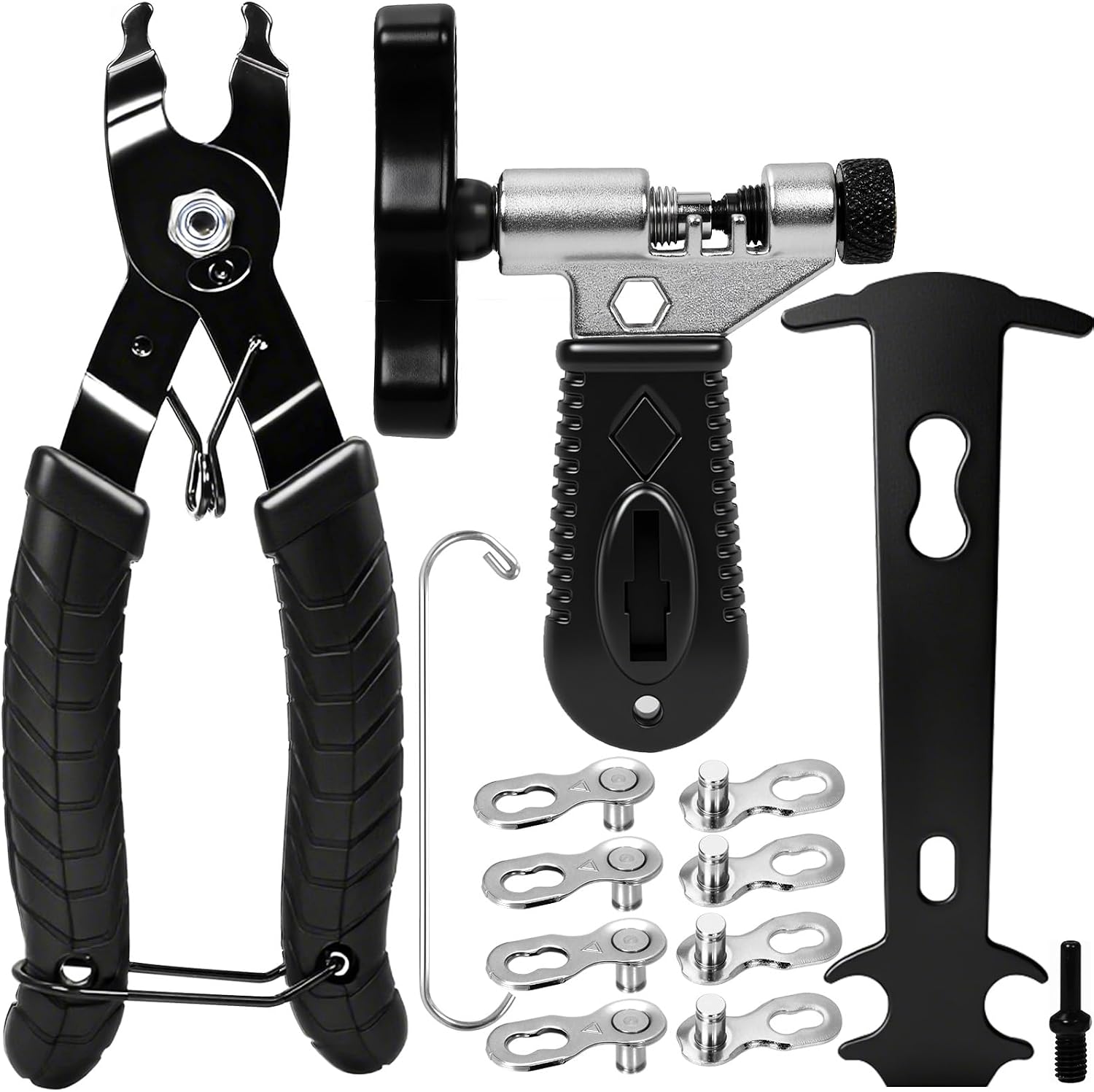 Chain Lock Pliers Set Bicycle Chain Shortening Tool Chain Breaker Chain Pliers Chain Tensioner and Chain Gauge 4 Pairs of Missing Links for Single 6/7/8/9/10/11 Speed Bicycle Chain Set